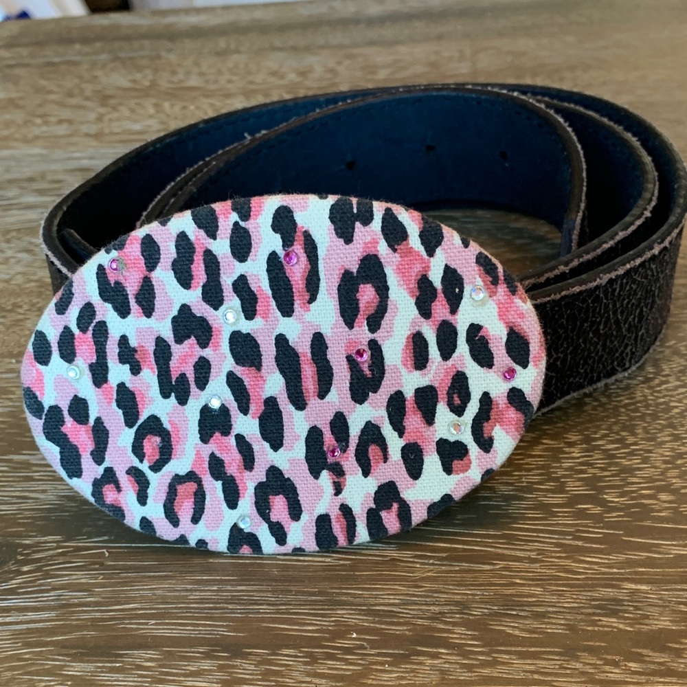 Leopard Print Belt with Pink crystal Accents